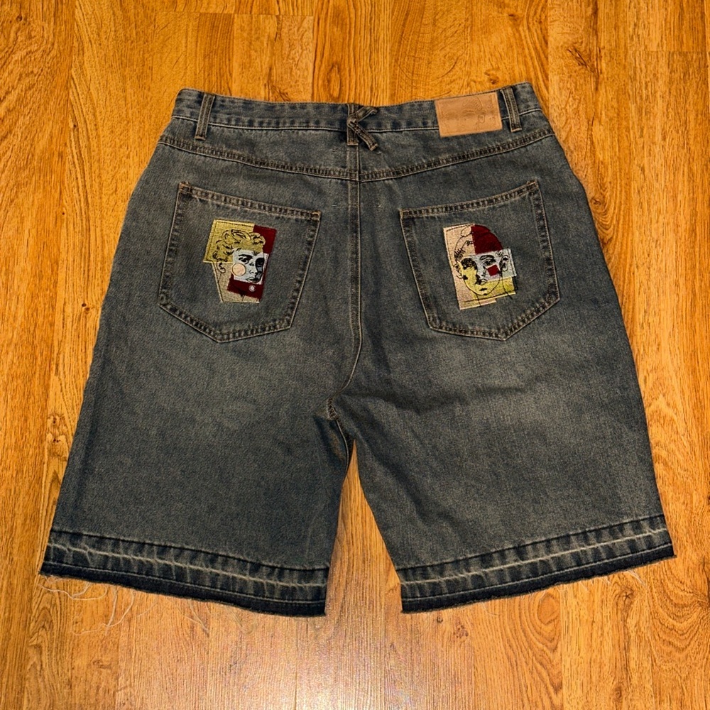 KID SUPER Kidsuper Face Patchwork Baggy Jorts Shorts Light Wash MEDIUM 34 Waist - Picture 13 of 13